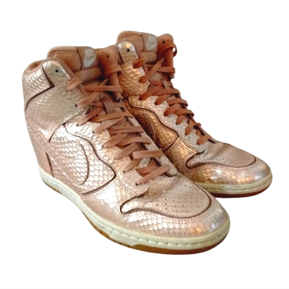 Nike Dunk Sky High Cut Out Metallic Pink Wedge Sneakers Size 7.5 Rare - Picture 9 of 13